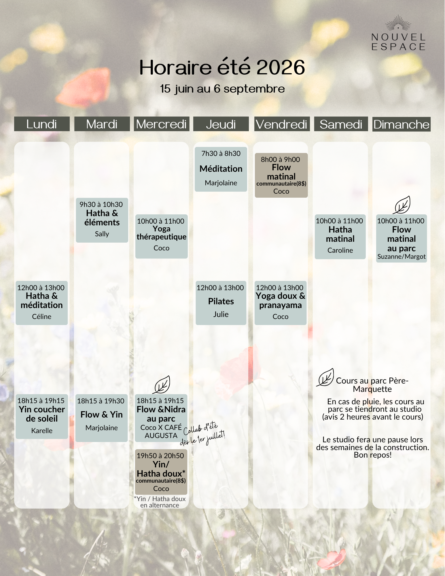 Horaire Nouvel Espace