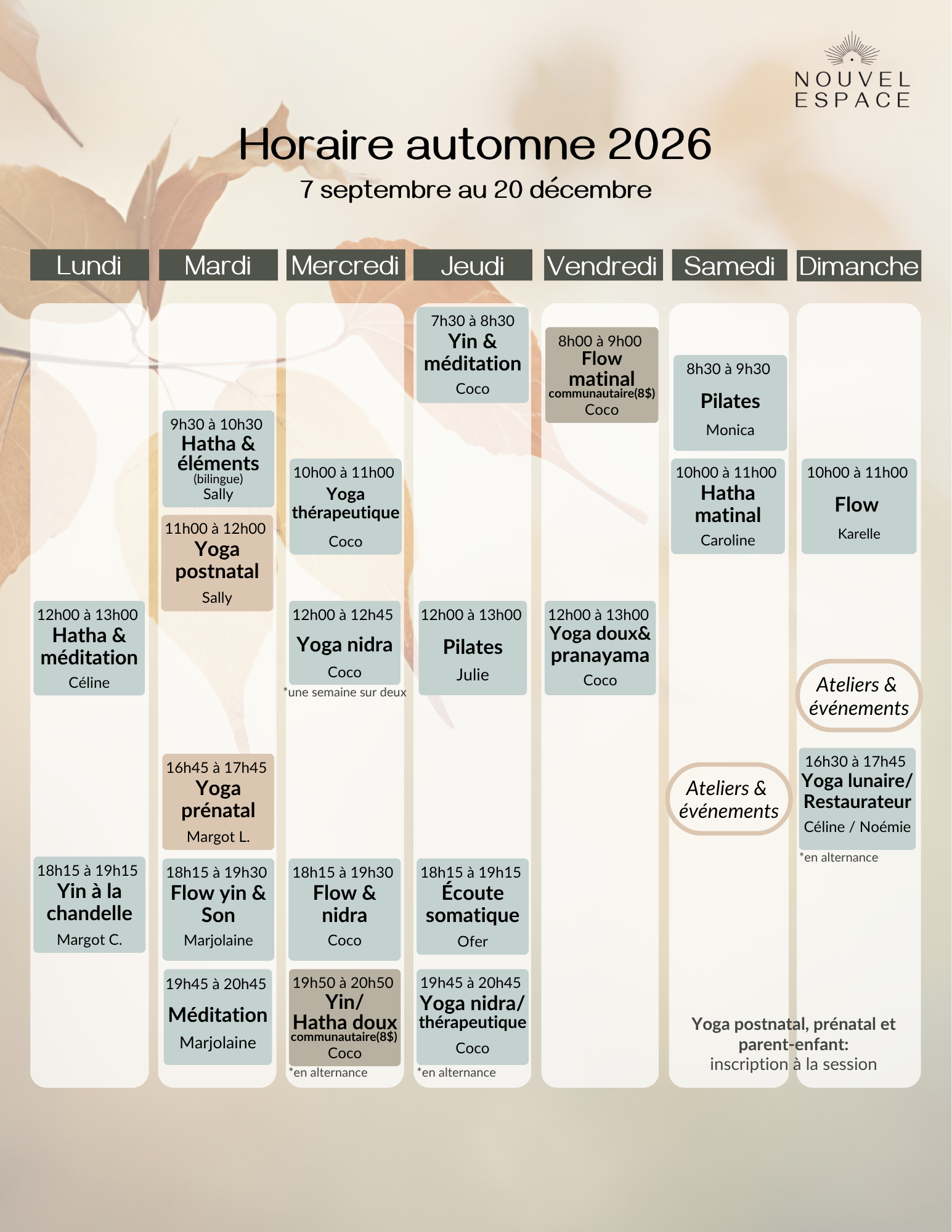 Horaire d’automne